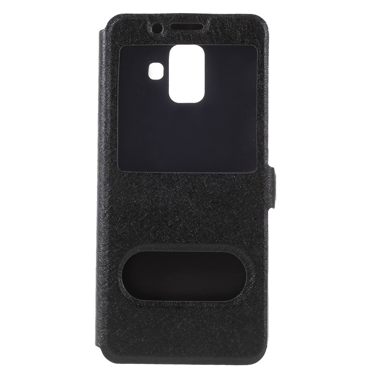 Silk Texture Dual Window PU Leather Case with Stand for Samsung Galaxy A6 (2018) - Black-3