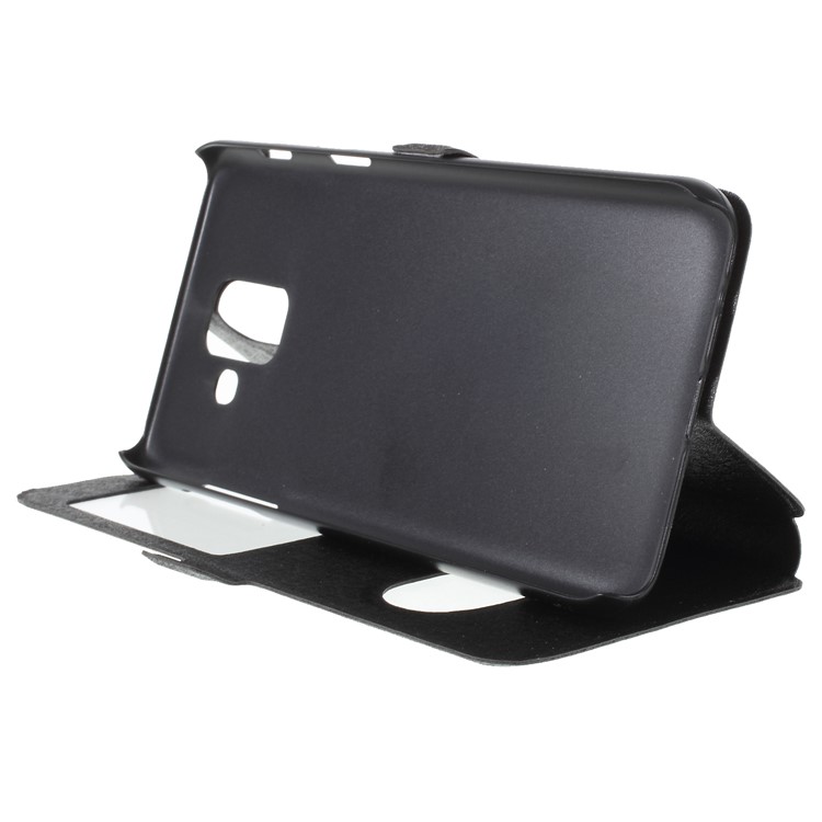 Silk Texture Dual Window PU Leather Case with Stand for Samsung Galaxy A6 (2018) - Black-4