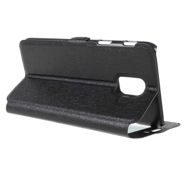 Silk Texture Dual Window PU Leather Case with Stand for Samsung Galaxy A6 (2018) - Black-5