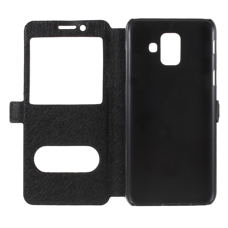 Silk Texture Dual Window PU Leather Case with Stand for Samsung Galaxy A6 (2018) - Black-6