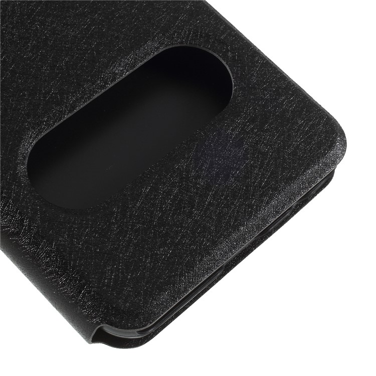 Silk Texture Dual Window PU Leather Case with Stand for Samsung Galaxy A6 (2018) - Black-7