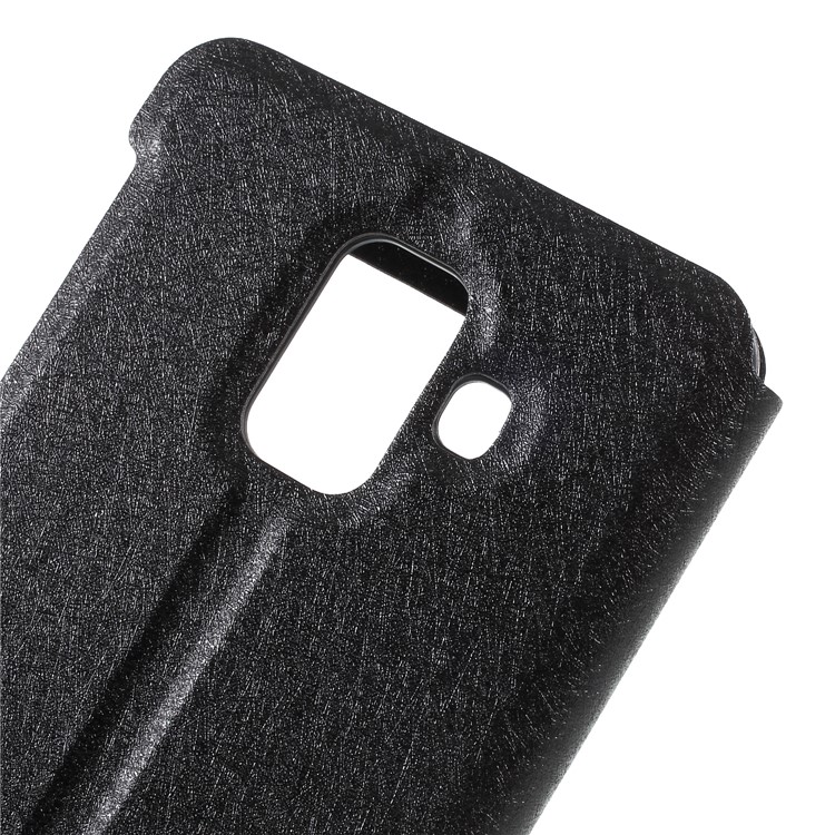 Silk Texture Dual Window PU Leather Case with Stand for Samsung Galaxy A6 (2018) - Black-8
