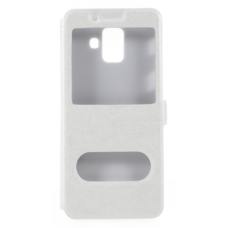 Silk Texture Dual Window PU Leather Case Cover with Stand for Samsung Galaxy A6 (2018) - White-1