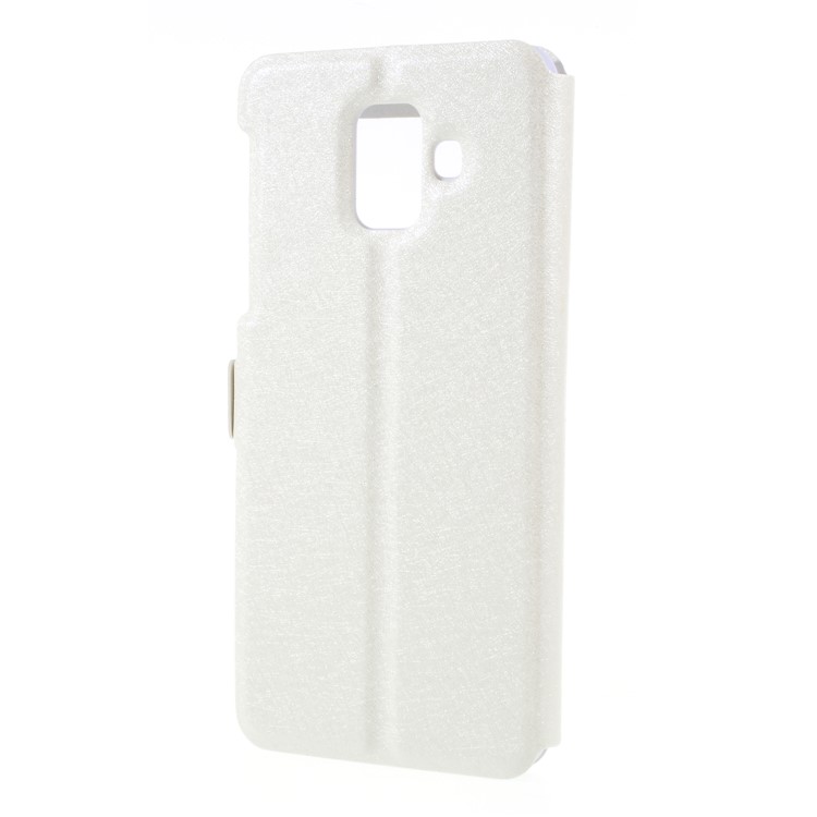 Silk Texture Dual Window PU Leather Case Cover with Stand for Samsung Galaxy A6 (2018) - White-2