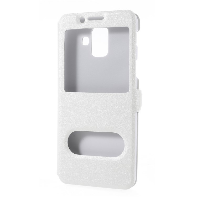 Silk Texture Dual Window PU Leather Case Cover with Stand for Samsung Galaxy A6 (2018) - White-3
