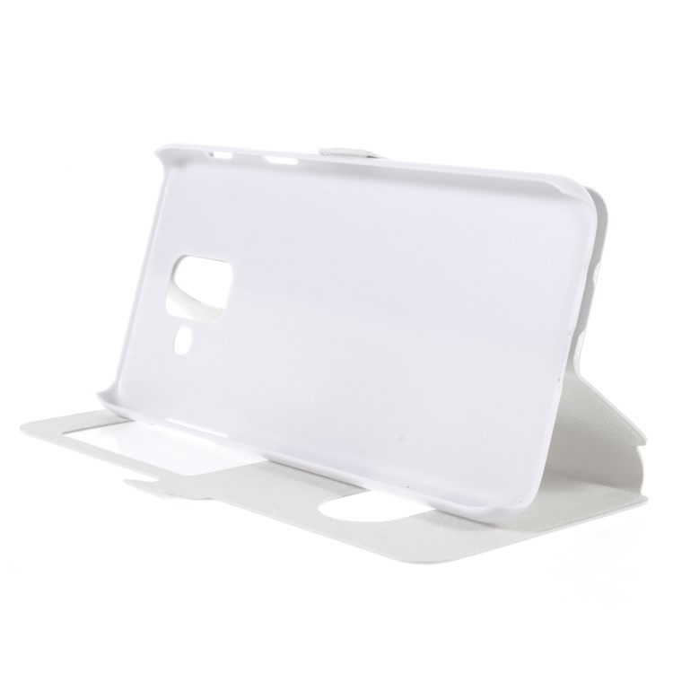 Silk Texture Dual Window PU Leather Case Cover with Stand for Samsung Galaxy A6 (2018) - White-4
