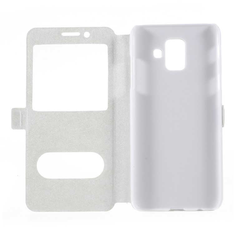 Silk Texture Dual Window PU Leather Case Cover with Stand for Samsung Galaxy A6 (2018) - White-6
