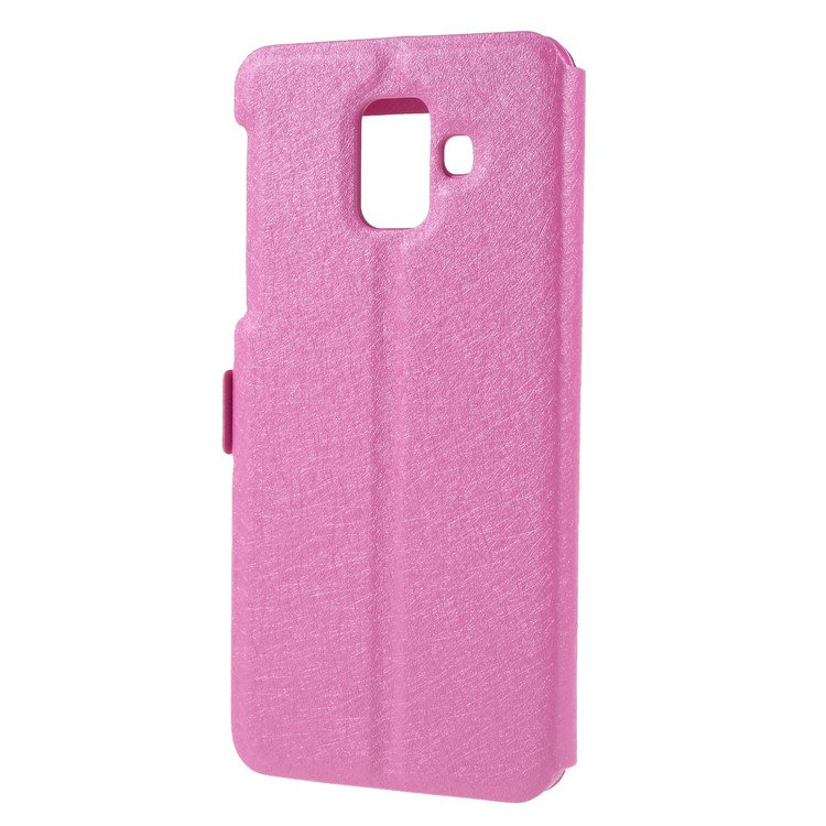 Silk Texture Dual Window PU Leather Phone Accessory Case with Stand for Samsung Galaxy A6 (2018) - Rose-2