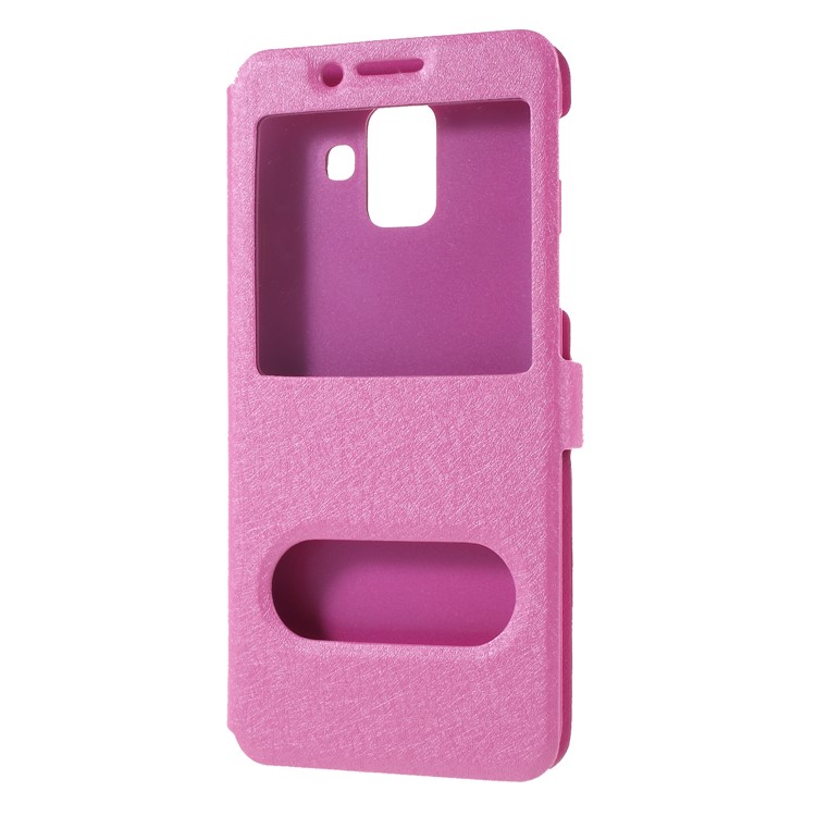 Silk Texture Dual Window PU Leather Phone Accessory Case with Stand for Samsung Galaxy A6 (2018) - Rose-3