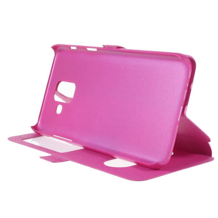 Silk Texture Dual Window PU Leather Phone Accessory Case with Stand for Samsung Galaxy A6 (2018) - Rose-4