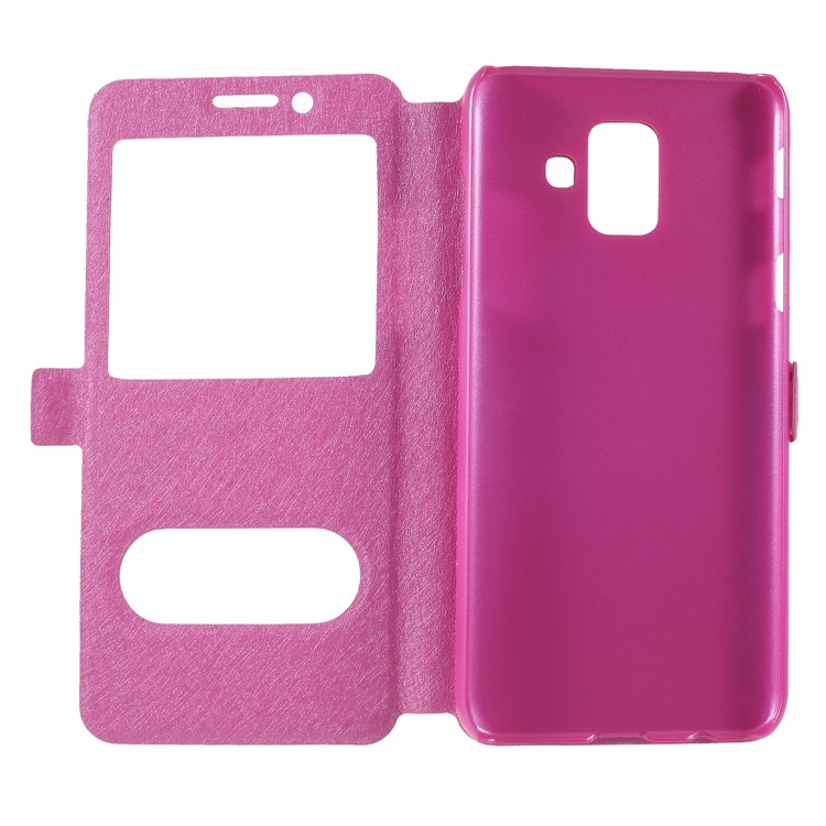 Silk Texture Dual Window PU Leather Phone Accessory Case with Stand for Samsung Galaxy A6 (2018) - Rose-6