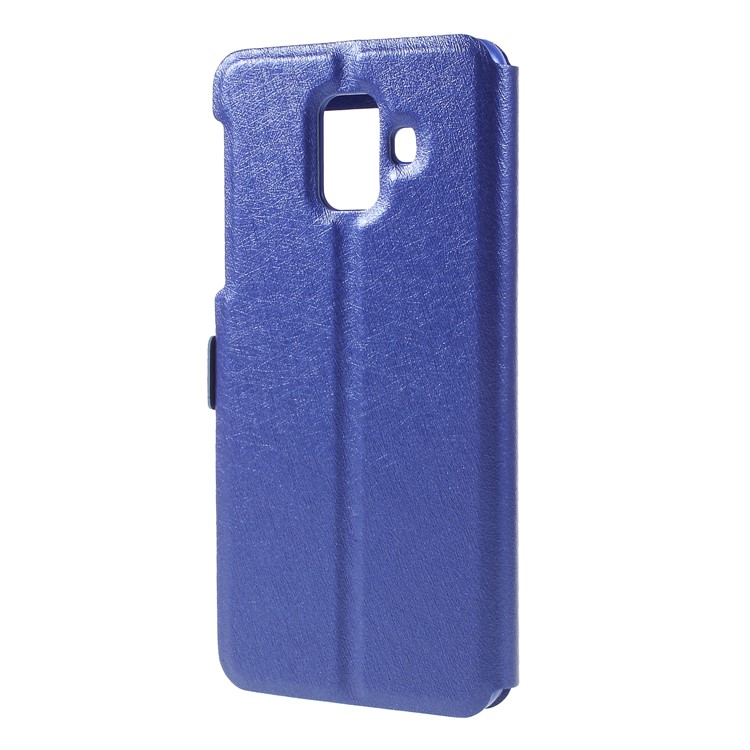 Silk Texture Dual Window PU Leather Phone Protection Cover with Stand for Samsung Galaxy A6 (2018) - Blue-2