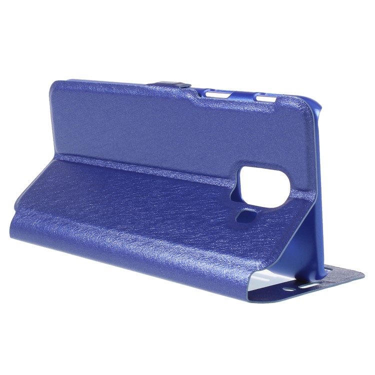 Silk Texture Dual Window PU Leather Phone Protection Cover with Stand for Samsung Galaxy A6 (2018) - Blue-5