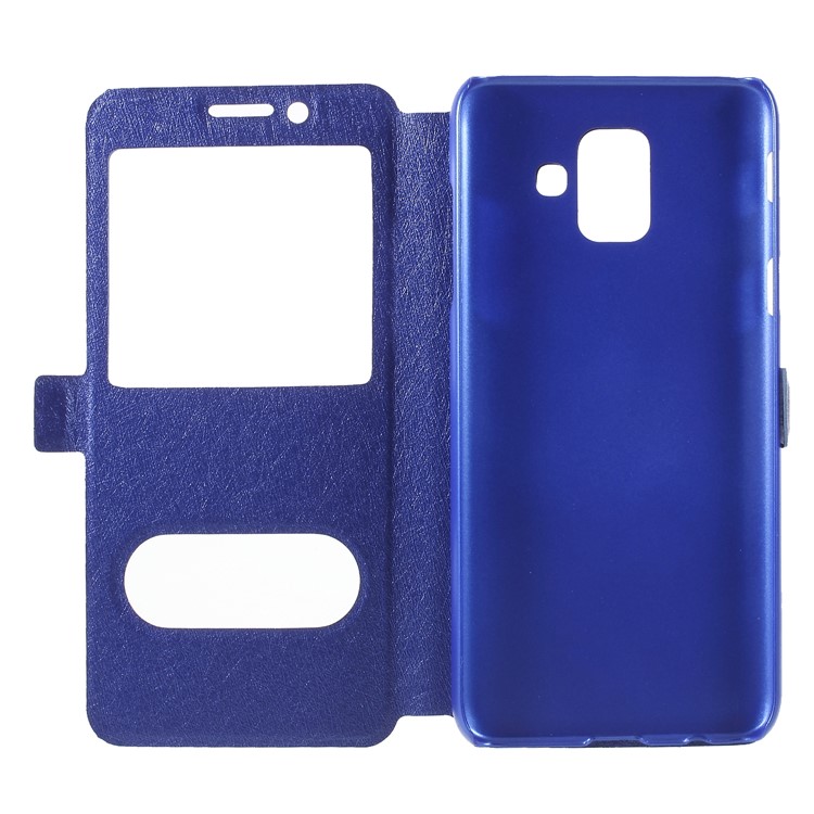 Silk Texture Dual Window PU Leather Phone Protection Cover with Stand for Samsung Galaxy A6 (2018) - Blue-6