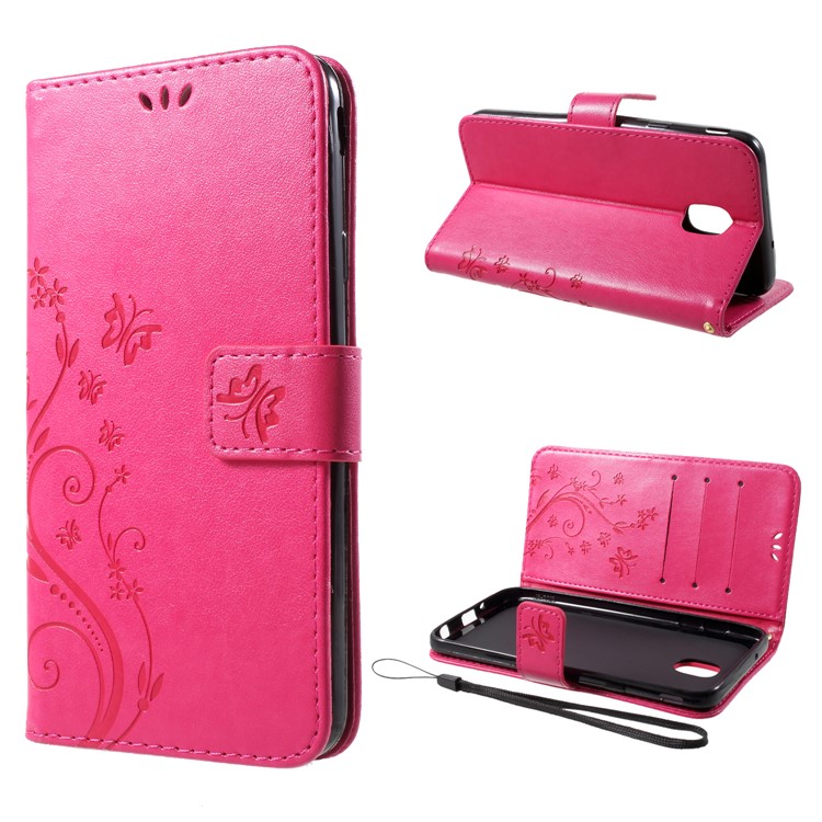 Imprint Butterfly Flower Leather Wallet Case for Samsung Galaxy J4 (2018) - Rose-1