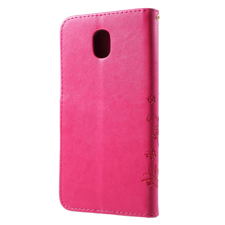 Imprint Butterfly Flower Leather Wallet Case for Samsung Galaxy J4 (2018) - Rose-2