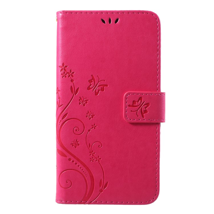 Imprint Butterfly Flower Leather Wallet Case for Samsung Galaxy J4 (2018) - Rose-3