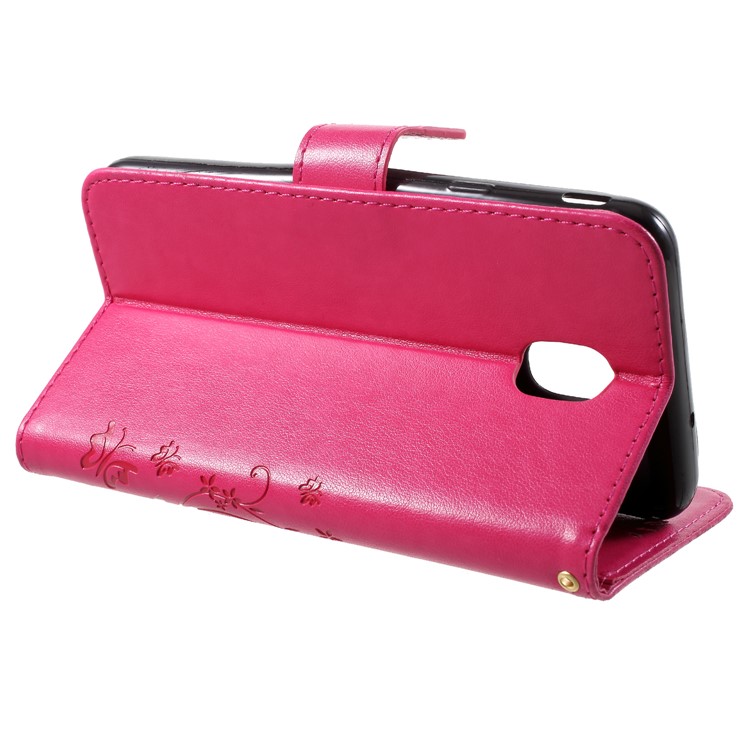 Imprint Butterfly Flower Leather Wallet Case for Samsung Galaxy J4 (2018) - Rose-4