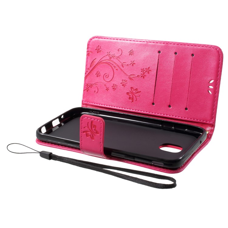 Imprint Butterfly Flower Leather Wallet Case for Samsung Galaxy J4 (2018) - Rose-5
