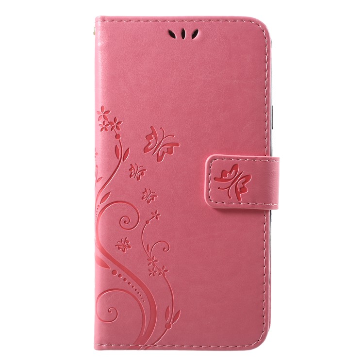 

Imprint Butterfly Flower Wallet Leather Stand Case for Samsung Galaxy J3 (2018) / J3 Star - Pink