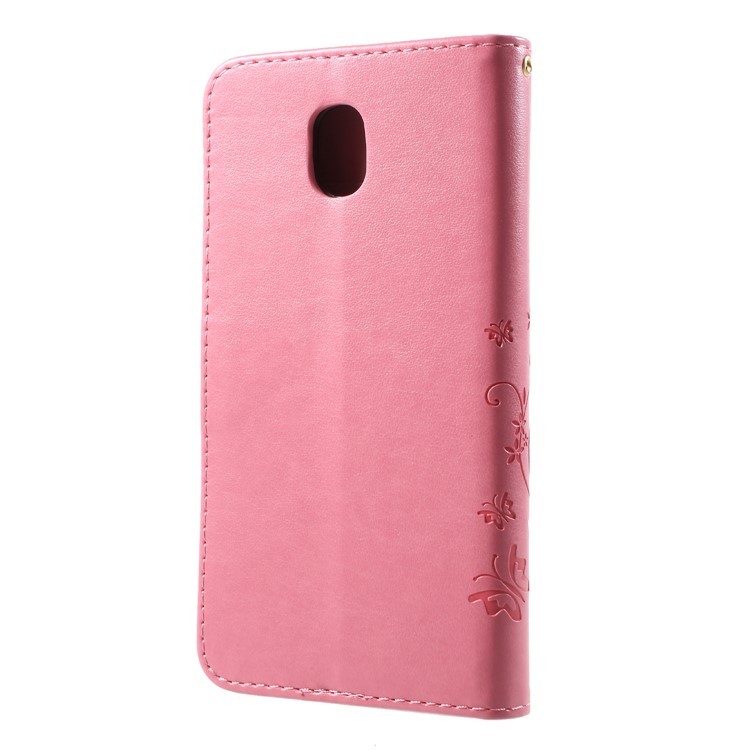 Imprint Flower Butterfly Pattern Wallet Leather Flip Cover with Card Holders for Samsung Galaxy J7 (2018) J737 - Pink-2