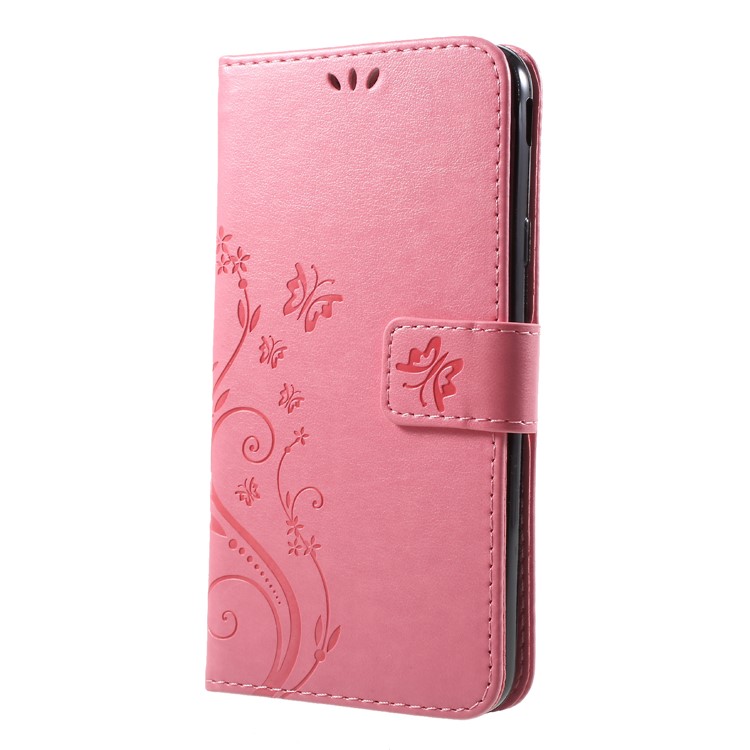 Imprint Flower Butterfly Pattern Wallet Leather Flip Cover with Card Holders for Samsung Galaxy J7 (2018) J737 - Pink-3
