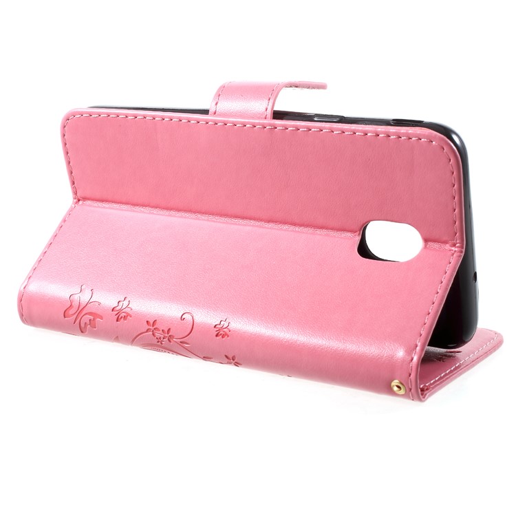 Imprint Flower Butterfly Pattern Wallet Leather Flip Cover with Card Holders for Samsung Galaxy J7 (2018) J737 - Pink-4