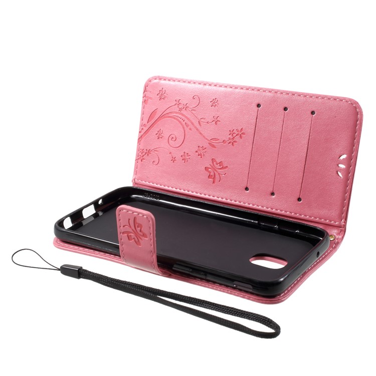 Imprint Flower Butterfly Pattern Wallet Leather Flip Cover with Card Holders for Samsung Galaxy J7 (2018) J737 - Pink-5