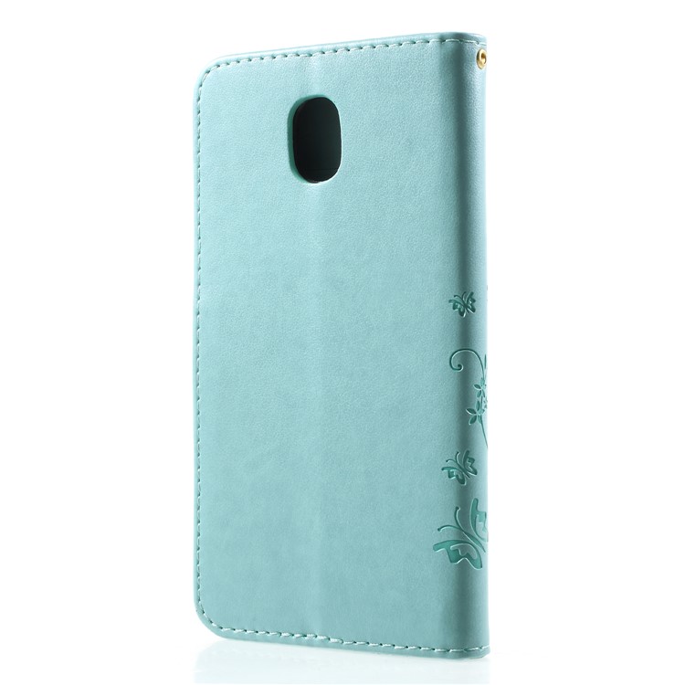 Imprint Flower Butterfly Pattern PU Leather Wallet Case for Samsung Galaxy J7 (2018) J737 - Cyan-2