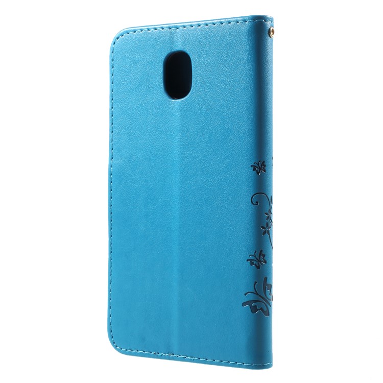 Imprint Flower Butterfly Pattern Wallet Leather Cover for Samsung Galaxy J7 (2018) J737 - Blue-2
