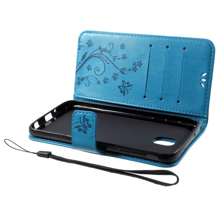 Imprint Flower Butterfly Pattern Wallet Leather Cover for Samsung Galaxy J7 (2018) J737 - Blue-5