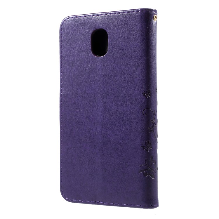 Imprint Flower Butterfly Pattern Wallet Leather Mobile Cover for Samsung Galaxy J7 (2018) J737 - Dark Purple-2