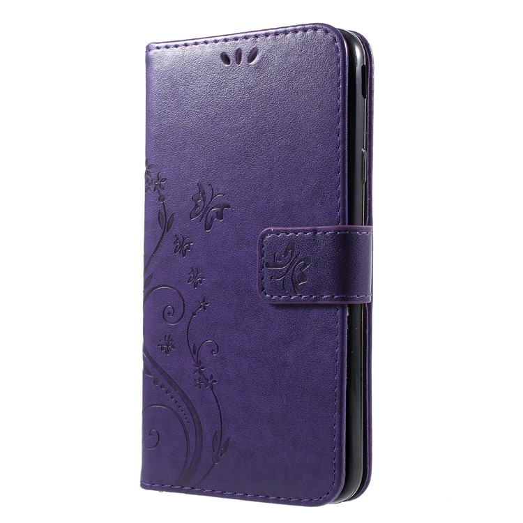Imprint Flower Butterfly Pattern Wallet Leather Mobile Cover for Samsung Galaxy J7 (2018) J737 - Dark Purple-3