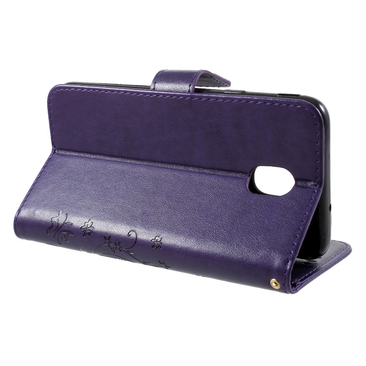 Imprint Flower Butterfly Pattern Wallet Leather Mobile Cover for Samsung Galaxy J7 (2018) J737 - Dark Purple-4
