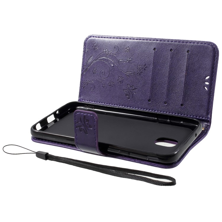 Imprint Flower Butterfly Pattern Wallet Leather Mobile Cover for Samsung Galaxy J7 (2018) J737 - Dark Purple-5