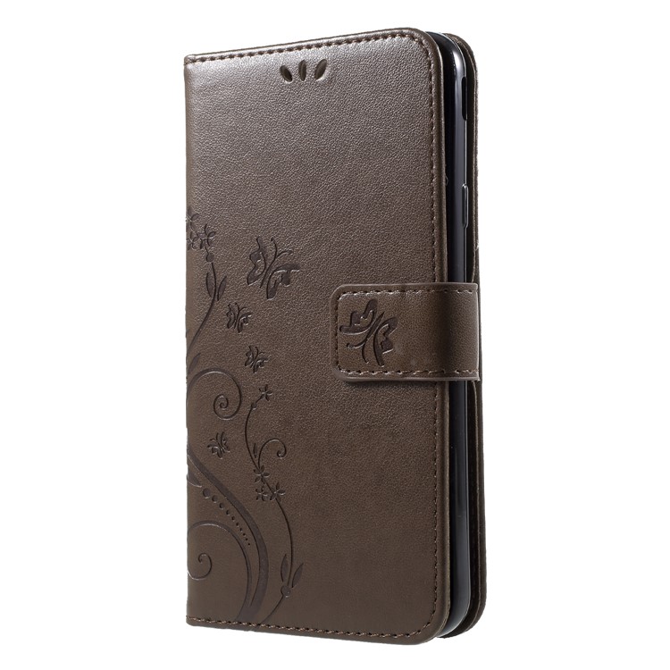 Imprint Flower Butterfly Pattern Leather Stand Wallet Folio Casing for Samsung Galaxy J6 (2018) - Brown-3