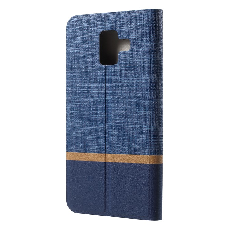 Cross Texture Stand Leather Card Holder Mobile Shell for Samsung Galaxy A6 (2018) - Blue-3