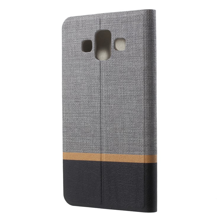 Cross Texture PU Leather Card Holder Phone Cover with Stand for Samsung Galaxy J7 Duo - Grey-3