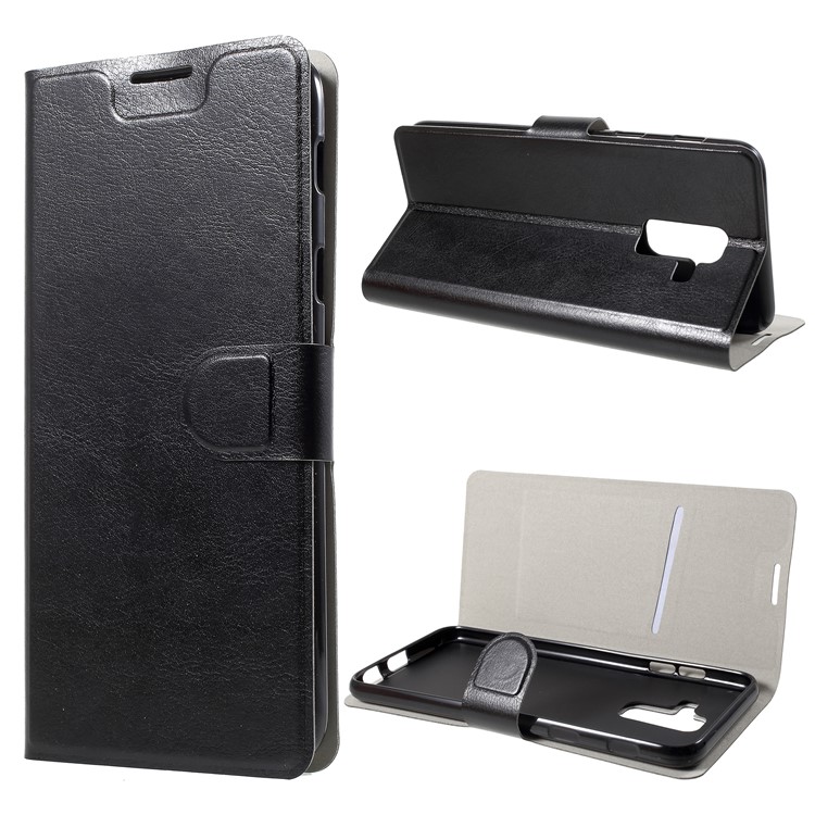 Crazy Horse Wallet Magnetic Stand Leather Case (Built-in Steel Sheet) for Samsung Galaxy A6+ (2018) - Black-1