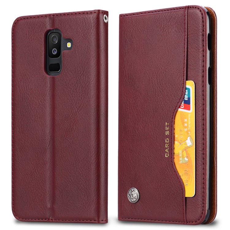 Auto-absorbed Leather Wallet Stand Flip Casing for Samsung Galaxy A6 Plus (2018) / A9 Star Lite - Wine Red-2