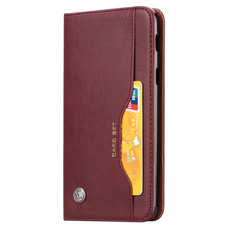 Auto-absorbed Leather Wallet Stand Flip Casing for Samsung Galaxy A6 Plus (2018) / A9 Star Lite - Wine Red-3