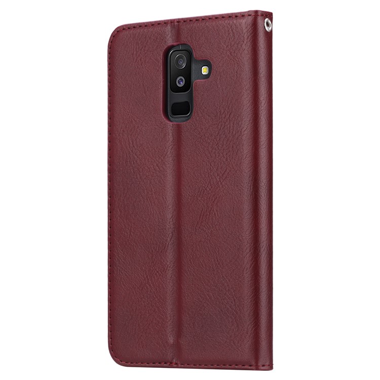 Auto-absorbed Leather Wallet Stand Flip Casing for Samsung Galaxy A6 Plus (2018) / A9 Star Lite - Wine Red-4