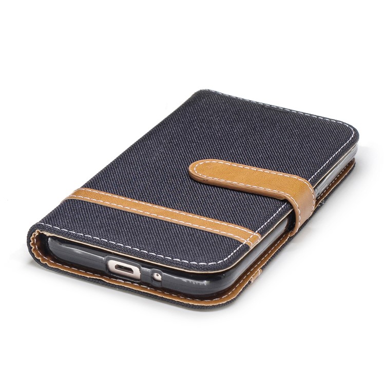 Jeans Cloth Texture Wallet Stand Leather Case for Samsung Galaxy J2 Pro 2018 - Black-6