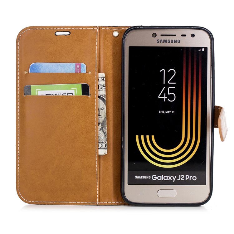 Jeans Cloth Texture Wallet Stand Leather Case for Samsung Galaxy J2 Pro 2018 - Black-8