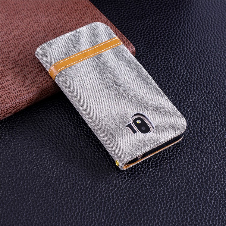 Jeans Cloth Texture Wallet Stand Leather Cover for Samsung Galaxy J2 Pro 2018 - Grey-10
