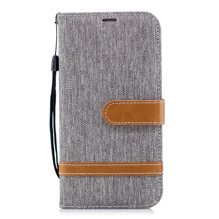 Jeans Cloth Texture Wallet Stand Leather Cover for Samsung Galaxy J2 Pro 2018 - Grey-2