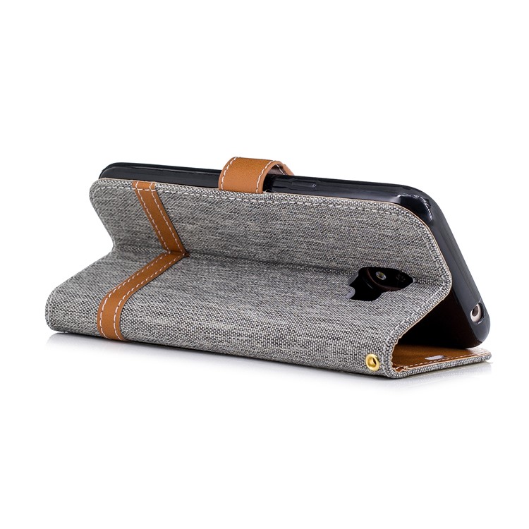 Jeans Cloth Texture Wallet Stand Leather Cover for Samsung Galaxy J2 Pro 2018 - Grey-4