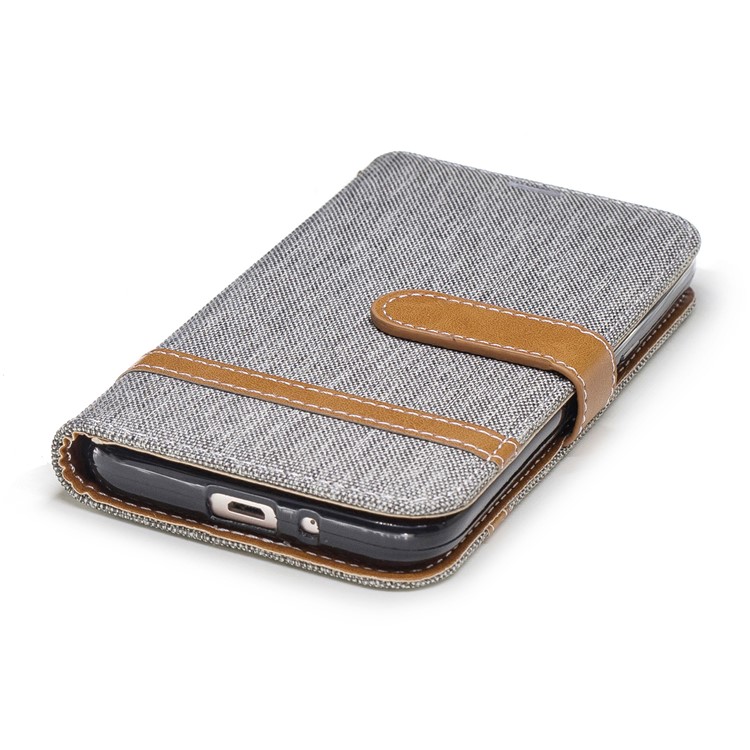 Jeans Cloth Texture Wallet Stand Leather Cover for Samsung Galaxy J2 Pro 2018 - Grey-6
