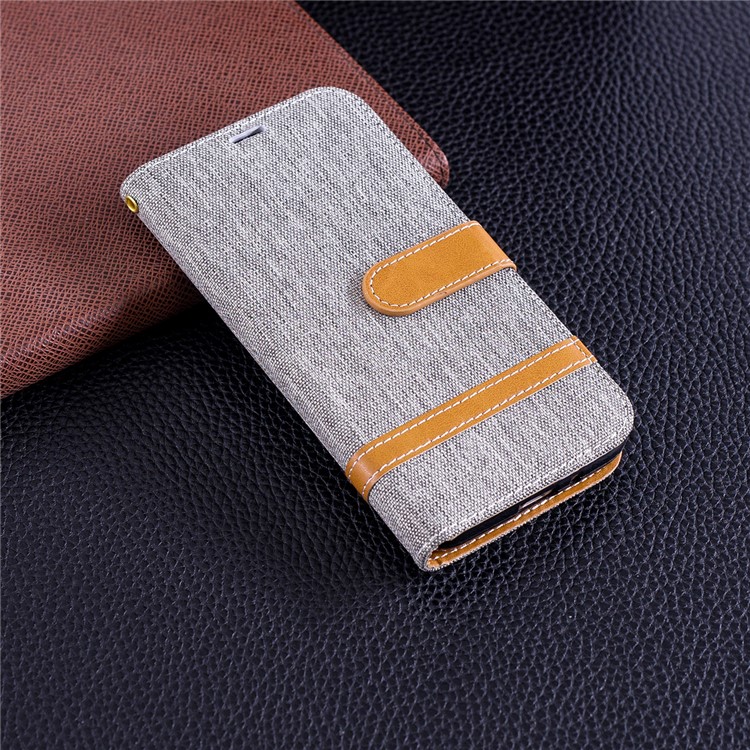 Jeans Cloth Texture Wallet Stand Leather Cover for Samsung Galaxy J2 Pro 2018 - Grey-9