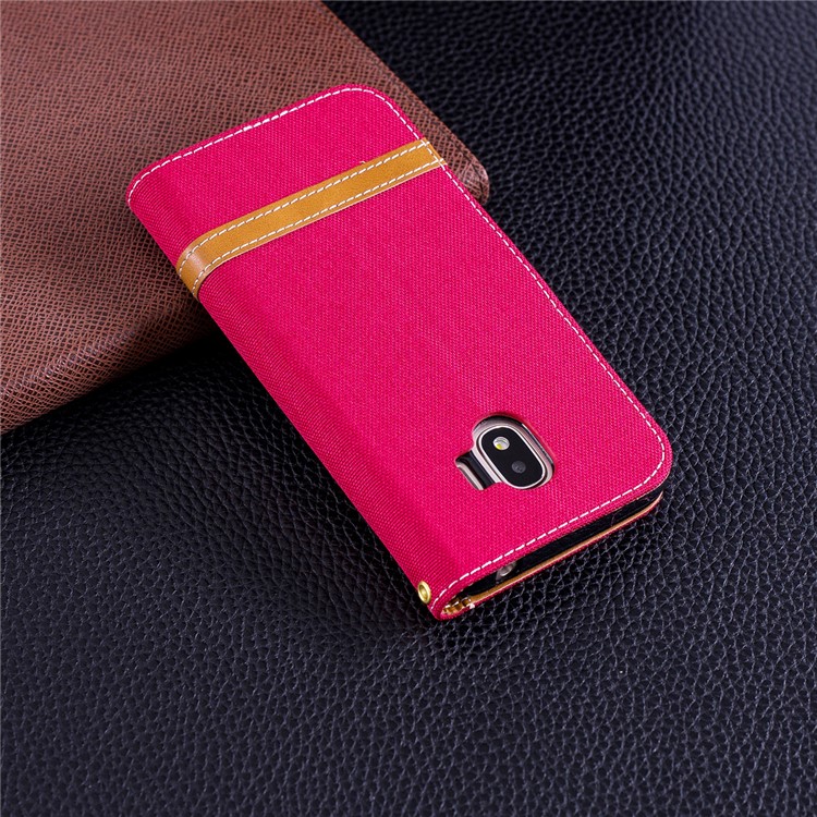 Jeans Cloth Texture Wallet Stand Leather Shell for Samsung Galaxy J2 Pro 2018 - Red-10